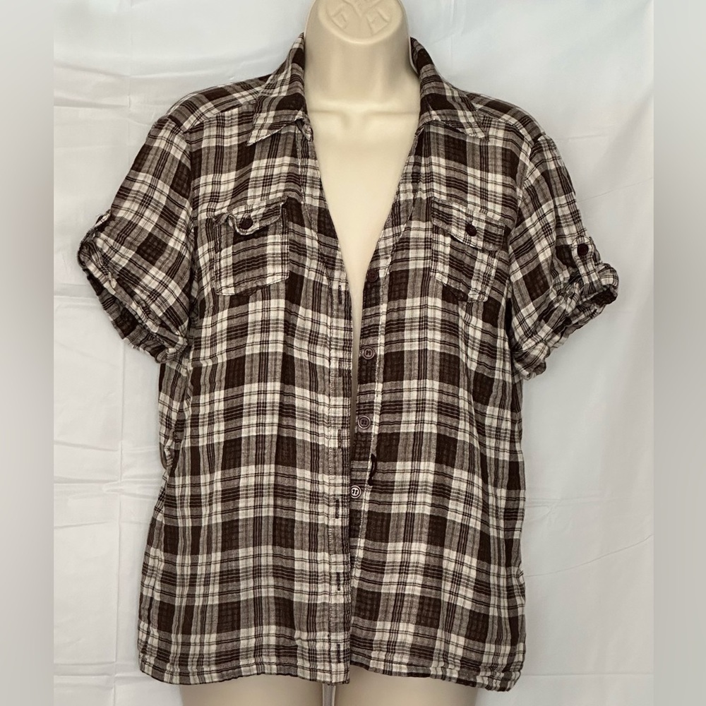 3/$15 ALYX | Women’s Brown Plaid Blouse Button Down Shirt Size L